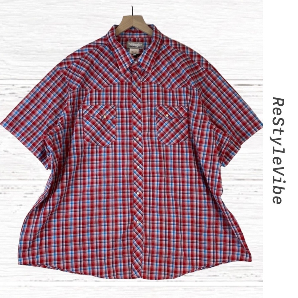 WRANGLER Men’s Size 3XL 3X Shirt Rancher Pearl Snap Plaid Western Vintage